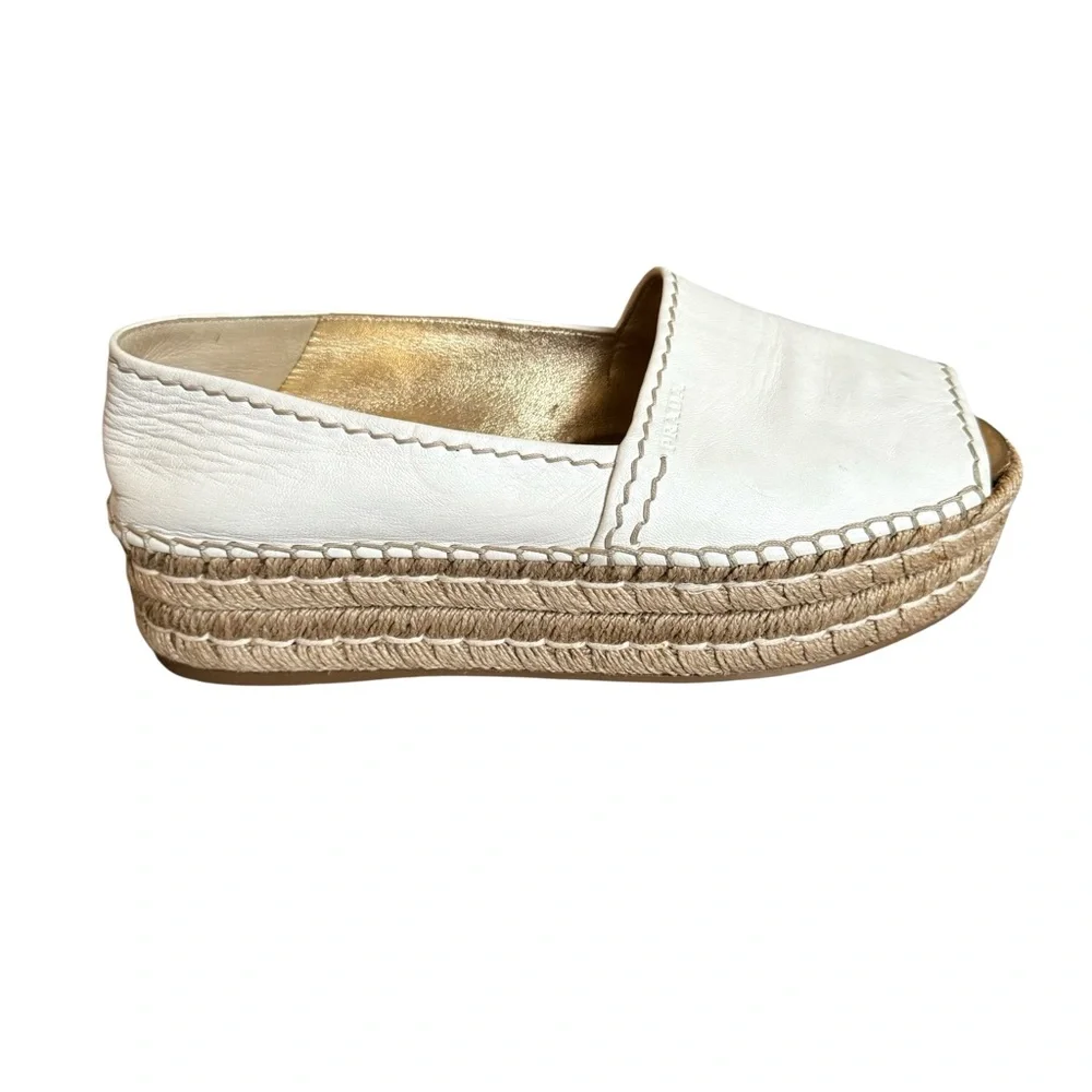 PRADA Platform Open Toe Espadrille White Nappa Leather